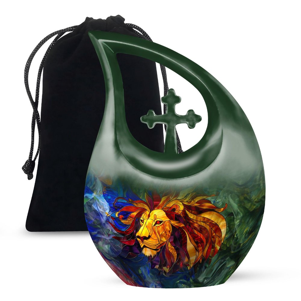 JAGLASH Lion Cremation Urns - Decorative Urns for Human Ashes Adult Man - Cremation Urn for Women - Memorial Gift - Funeral Urn for Female Mom & Dad - Decorative Box (10 Inch)