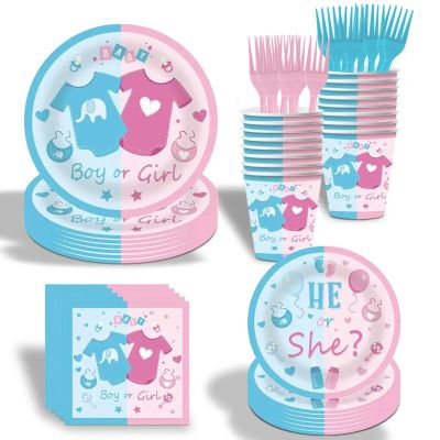 100PCS Party Plates Supplies Kit for Gender Reveal,Boy or Girl Birthday Party,Baby Shower Pink and Blue Disposable plates,Napkins,Paper Cups, Serves 20.
