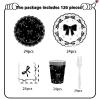 120 pcs Bow Plates Napkins Birthday Party Supplies,Black and White plates and napkins,Disposable Paper Cups, Cutlery, Forks,Dinner Plates for Bow Birthday Bridal Wedding Party Supplies,Serve 24 view 4