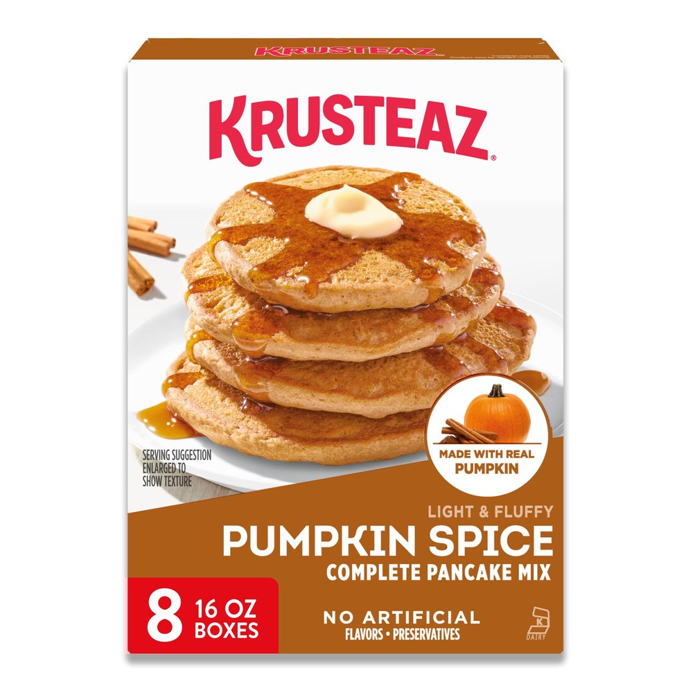 Krusteaz Light & Fluffy Pumpkin Spice Complete Pancake Mix, 16-Ounce Boxes (Pack of 8)
