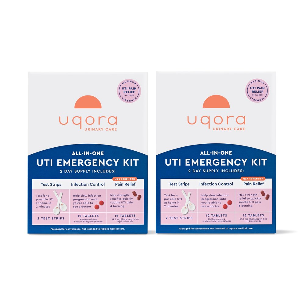 Uqora UTI Emergency Kit - Comes with 2 Urinary Tract Infection Test Strips, 12 UTI Pain Relief Tablets & 12 Infection Control Tablets - Urinary Tract Support - Maximum Strength - 2 Pack
