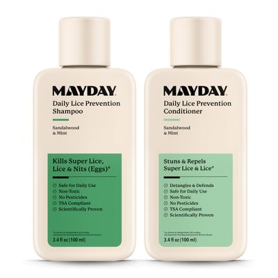 MAYDAY 3.4oz Lice Prevention Shampoo & Lice Fighting Conditioner Bundle - Sandalwood & Mint, Non-Toxic, Pesticide-Free, Scientifically Proven Defense Against Lice, Safe for All Hair Types