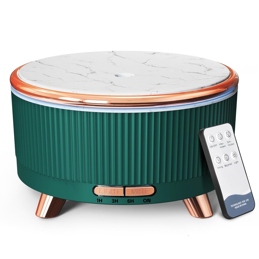 500ML Large Capacity Essential Oil Diffuser, Ultrasonic Aromatherapy Diffuser with 7 Color LED Lights with Remote Control, Cool Mist Humidifier, Timed Mist, Auto Shut-Off (Blue Green)