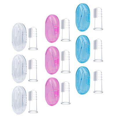 SOPOTUTU 9pcs Silicone Finger Toothbrush for Gentle Oral Cleaning Tool for Toddlers Years Transparent Storage Box Dual-Sided Design for Gum Massage and Teething Relief