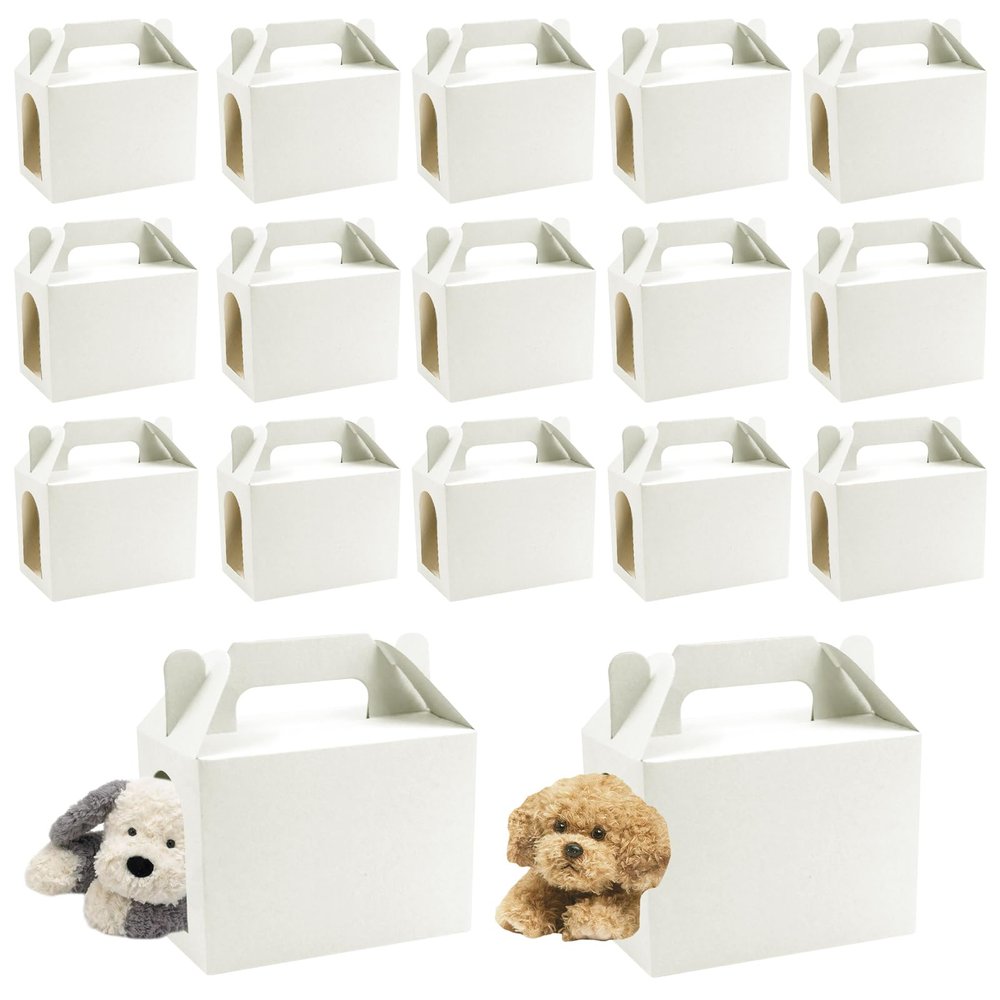 24 PCS Adopt a Puppy Favors Boxes with Windows, White Foldable Kraft Paper Candy Gift Boxes Decorations for Gift Giving, Dog Birthday Party Favors, 5.5 x 3.5 x 3.9 Inch (Dolls Not Included)