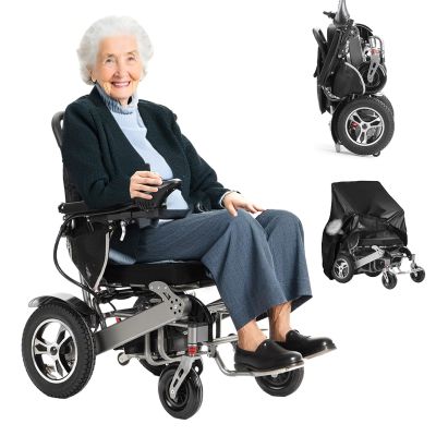 Electric Wheelchair for Adults,All Terrain Lightweight Foldable Wheelchairs,Power Motorized Electric Wheel Chair,Comfortable Remote Control Mobility Aid,Gunmetal Grey