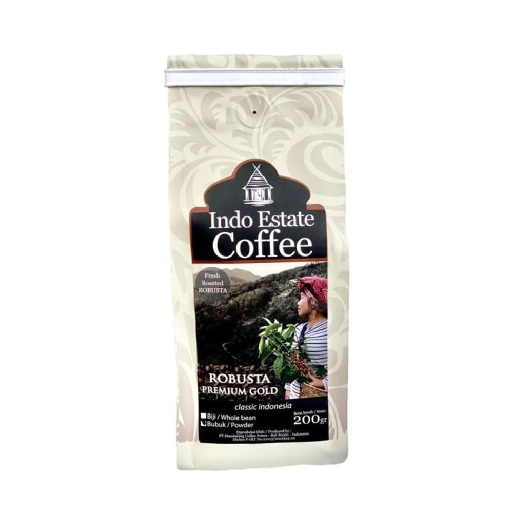 Indo Estate Coffee, Indonesia Coffee, Robusta Premium Gold, 200g, Powder (Pack of 1)