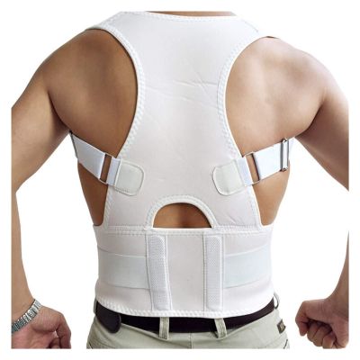 Unisex Adjustable Back Corrector Brace Shoulder Support Belt Correction for Men Women Black S-XXL (White XX)