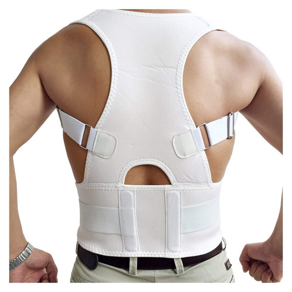 Unisex Adjustable Back Corrector Brace Shoulder Support Belt Correction for Men Women Black S-XXL (White XX)