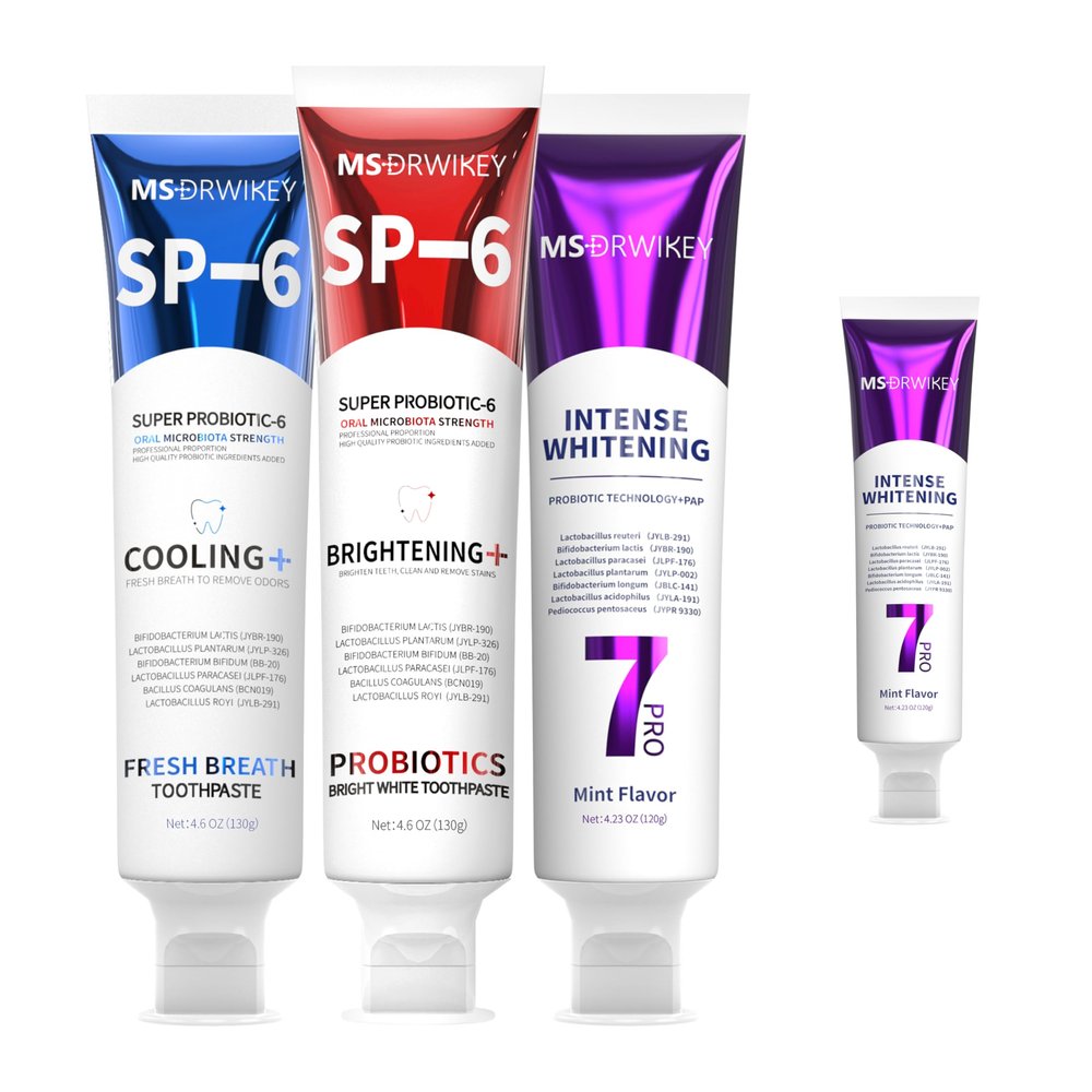 MSDRWIKEY Oral Care Set SP-6, Popping 7-Pro, and Cooling Fresh Breath Toothpaste Bundle | with 6 Probiotics | for Teeth Whitening, Fresh Breath, and Oral Health | Free 7-Pro Whitening Toothpaste