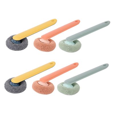 Outanaya 6PCS Stainless Steel Wire Brush Set Long Handle Kitchen Cleaning Brush for Pots Pans and Dishes Sturdy Scrubbers for Heavy-Duty Cleaning