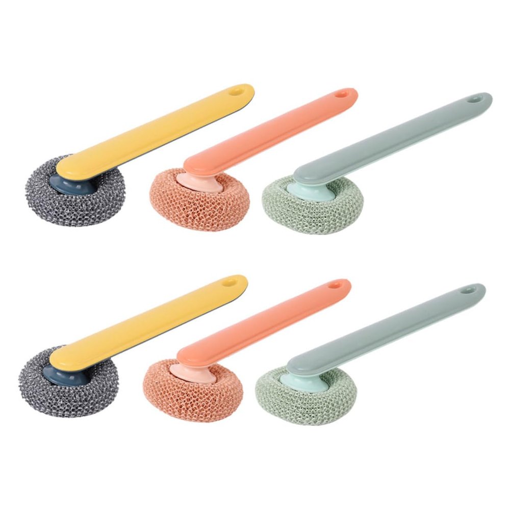 Outanaya 6PCS Stainless Steel Wire Brush Set Long Handle Kitchen Cleaning Brush for Pots Pans and Dishes Sturdy Scrubbers for Heavy-Duty Cleaning