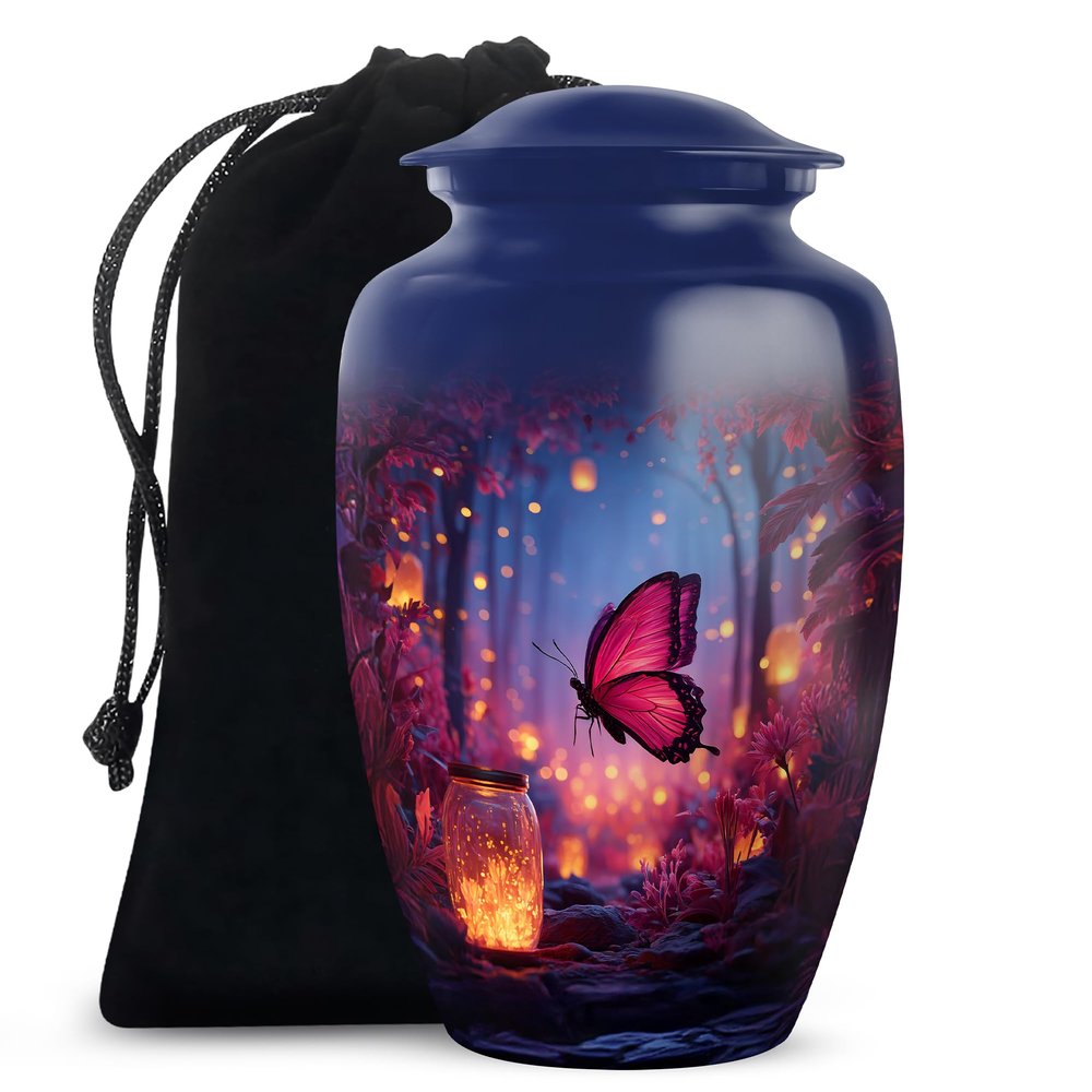 Casketique Butterfly Cremation Urns for Adult Ashes Women - Large Pink Flower Memorial Urns for Adult Male - Blue Funeral Urn for Human Ashes - Burial Urn for Mother & Father 10 Inch