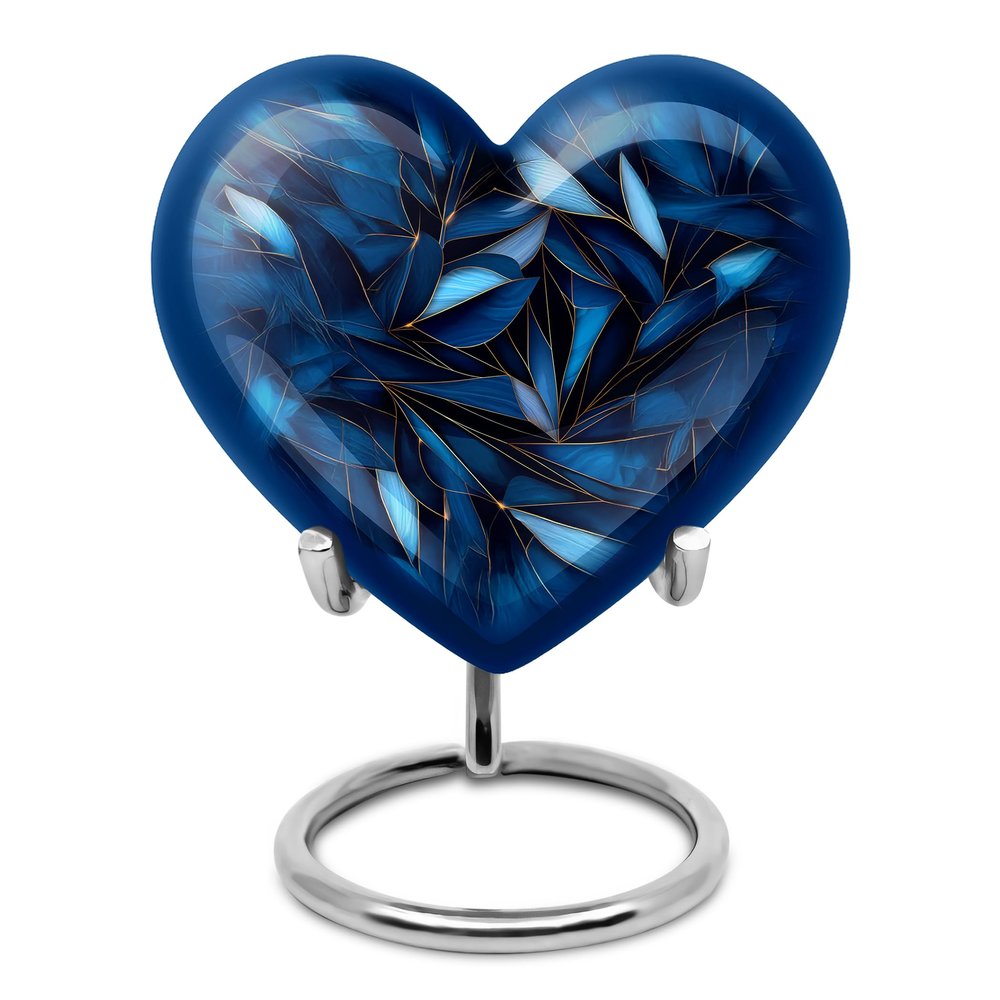 Casketique Blue Heart Small Cremation Urns for Adult Ashes Women - Keepsake Memorial Urns for Adult Male - Tiny Funeral Urn for Human Ashes - Little Burial Urn for Mother & Father - 3 Inch