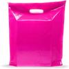 100 Pack of 9 x 12" Pink Plastic Shopping Bag with Die Cut Handle Merchandise Bags with Retail, Great For Merchandise Boutique Retail Glossy Pink Plastic Bags With Handles Cerise Hot view 4