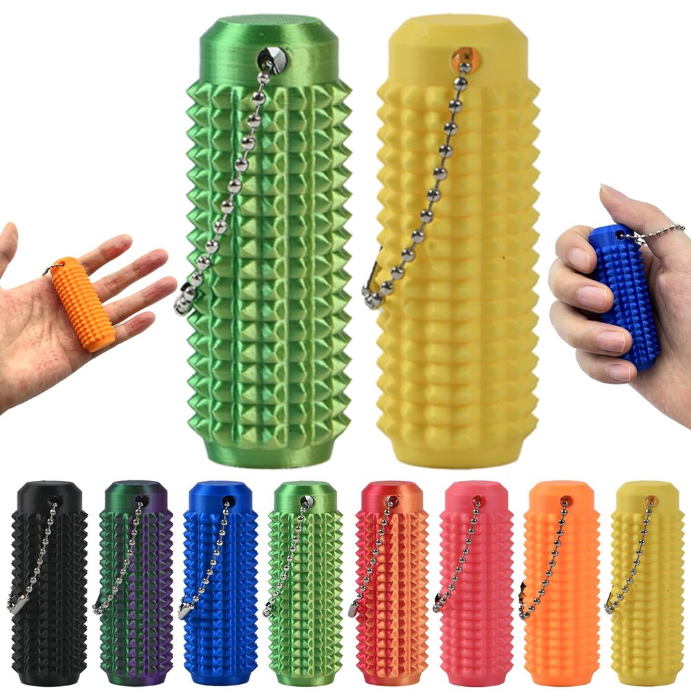 2Pcs Little Ouchies Fidget Spiky Keychain for Adults - 3D Printed Sensory Stress Relief Toy for Anxiety, Focus & Pain Stimulation, Portable ADHD Autism Fidget Toys (Green & Yellow)