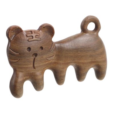 EXHUMKY Wooden Scalp Massage Comb Lovely Tiger Shaped Sandalwood Gua Brush for Scalp Relaxation and Portable Spa Tool for Home and Travel Use