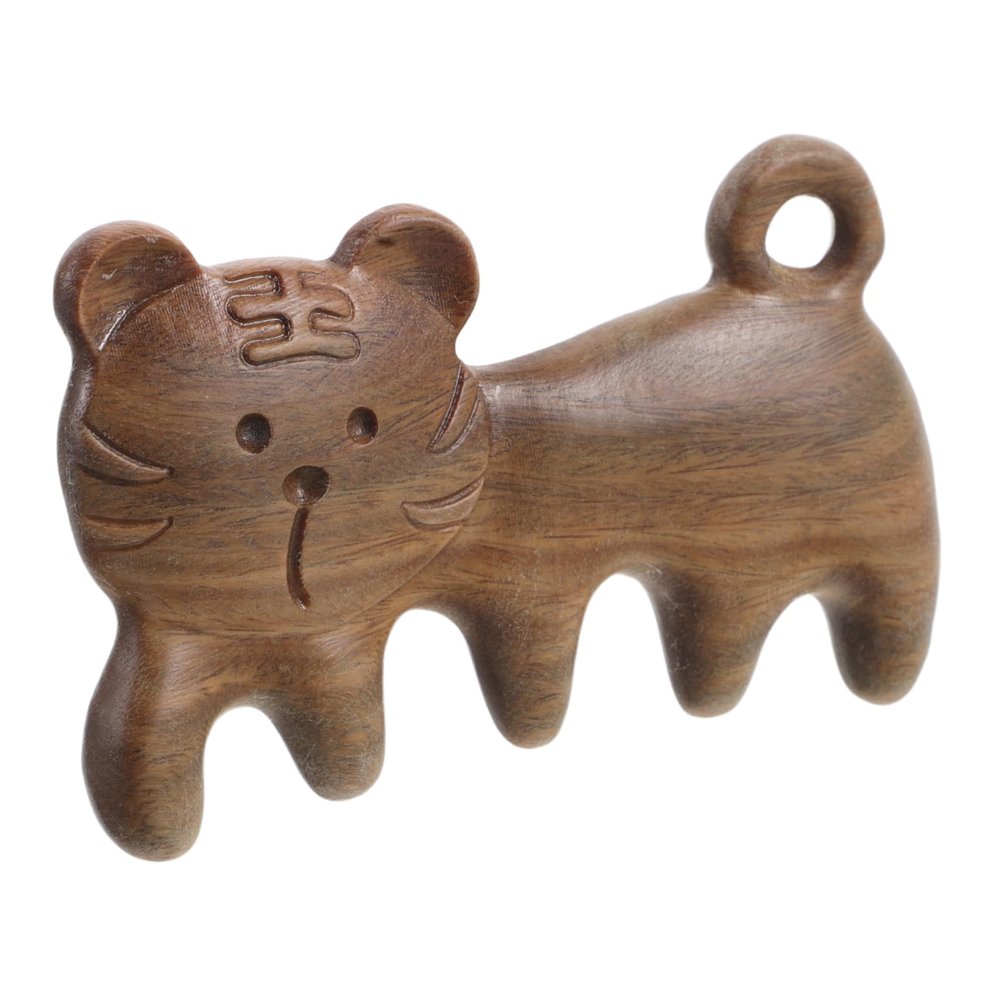 EXHUMKY Wooden Scalp Massage Comb Lovely Tiger Shaped Sandalwood Gua Brush for Scalp Relaxation and Portable Spa Tool for Home and Travel Use