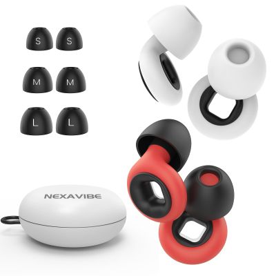 2 Pairs Nexavibe Noise Reduction Earplugs 33db for Sleeping,Concerts,Motorcycle,Focus Work & Travel - Reusable Silicone Ear Plugs for Adults with Portable Case Includes 3 Sizes for All Ears