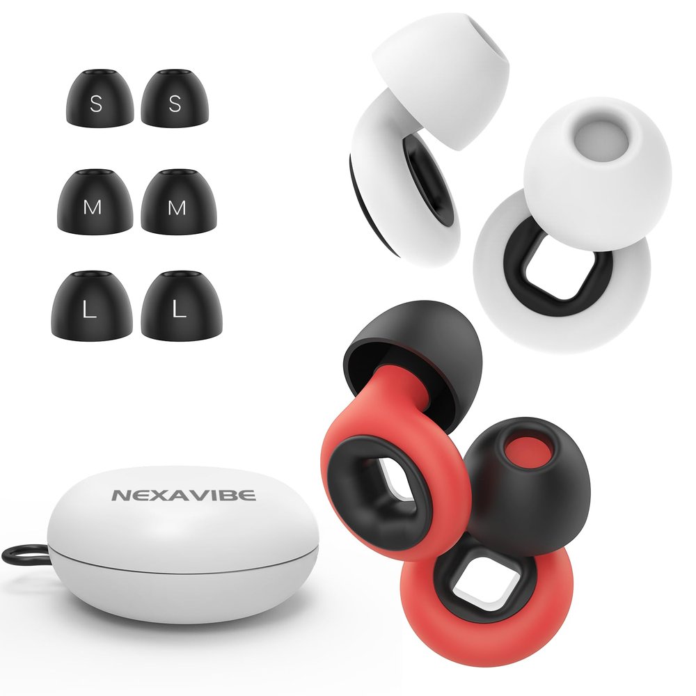 2 Pairs Nexavibe Noise Reduction Earplugs 33db for Sleeping,Concerts,Motorcycle,Focus Work & Travel - Reusable Silicone Ear Plugs for Adults with Portable Case Includes 3 Sizes for All Ears