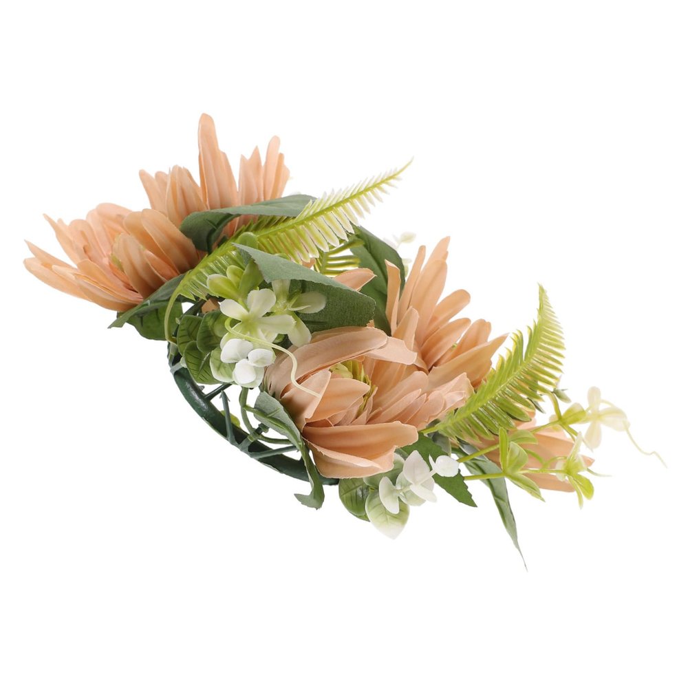 Cabilock Artificial Leaf Flower Wreath Candle Ring Holder for Wedding Table Centerpiece