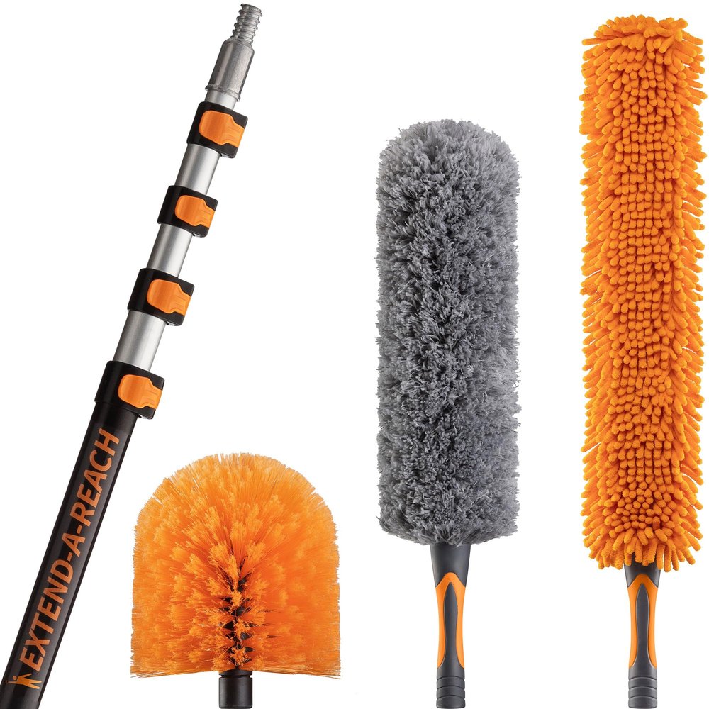 24 Foot High Reach Duster Kit with 5-18 ft Extension Pole // High Ceiling Duster Cleaning Kit with Telescopic Pole // Cobweb Duster // Feather Duster and Ceiling Fan Duster // The Ultimate Dusting Kit
