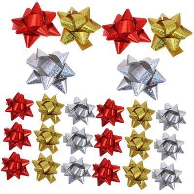 jojofuny 100pcs Reflective Pull Flower Bows for Crafts Multicolored Wrap Bows for Christmas and Celebrations Self-Adhesive Decorative Treat Bags