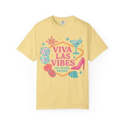 Viva Las Vibes: Retro-Inspired Las Vegas Graphic Art Comfort Colors Girls Trip Butter
