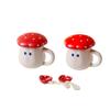 Cute Mushroom Mug with Lid and Spoon Set 2 Pack Ceramic Coffee Tea Cup 14oz/400ml Novelty Red Polka Dot Cartoon Cups for Hot Chocolate, Milk, Latte | Kawaii Gift for Couples & Friends view 1
