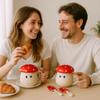 Cute Mushroom Mug with Lid and Spoon Set 2 Pack Ceramic Coffee Tea Cup 14oz/400ml Novelty Red Polka Dot Cartoon Cups for Hot Chocolate, Milk, Latte | Kawaii Gift for Couples & Friends view 2