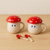 Cute Mushroom Mug with Lid and Spoon Set 2 Pack Ceramic Coffee Tea Cup 14oz/400ml Novelty Red Polka Dot Cartoon Cups for Hot Chocolate, Milk, Latte | Kawaii Gift for Couples & Friends view 4