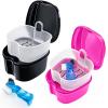 Keedolla 2 Pack Denture Bath Box Cup Retainer Cleaner Case with Strainer Basket, Mouth Guard Cleaning Case Denture Storage Soaking Holder - Black & Rose Red view 1