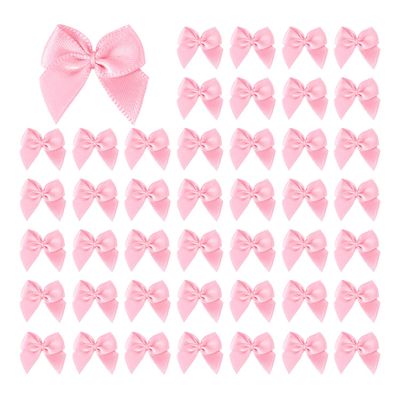 100 Pcs Mini Satin Ribbon Bows 1" Tiny Craft Bows in 1 Colors for DIY Projects, Hair Accessories, Wedding Favors, Gift Boxes & Decorations (Light Pink)