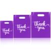 Odseciran 200PCS Reusable Thank You Bags: 3 Size Plastic Shopping Bag for Small Business with Handle, Merchandise Bags for Boutique Retail Wholesale Goodie Wedding Party (purple) view 1