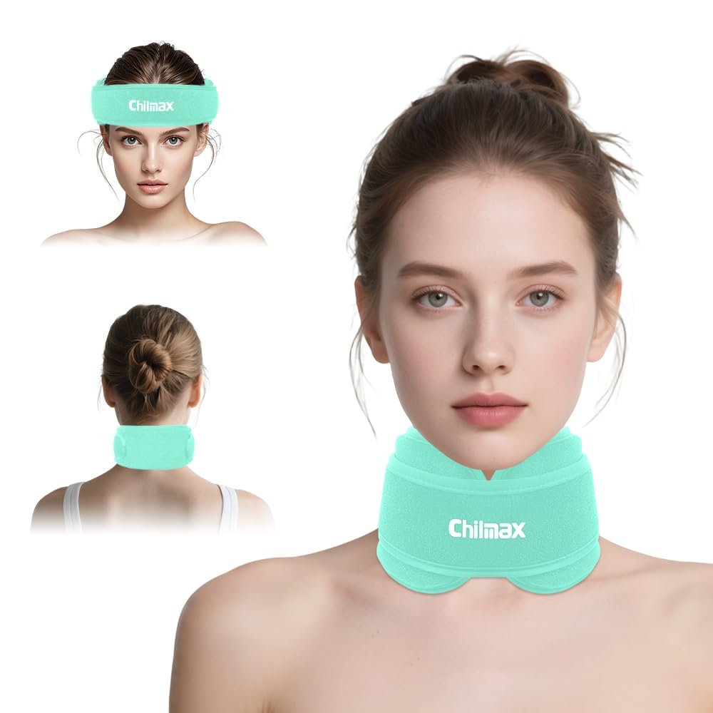 Chilmax Neck Ice Pack Wrap,Gel Cervical Headache Ice Pack,Reusable Cold Hot Therapy Compress Cooling Pad for Forehead,Neck,Wrist,Ankle,Relief Pain,Injuries,Arthritis,Muscle Soreness (Green)