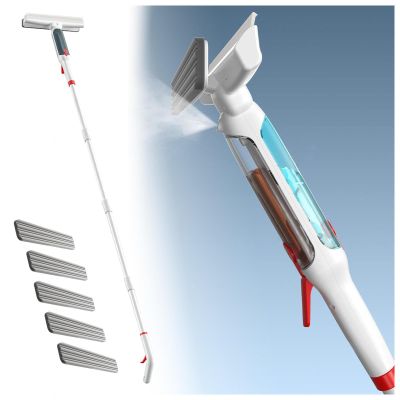 RRRYYYZZ 75'' Spray Squeegee for Window Cleaning with 4-Section Extension Pole, 4 in 1 Shower Squeeze for Glass Door and Tile Window Washer with Sewage Collector and 5 Pads