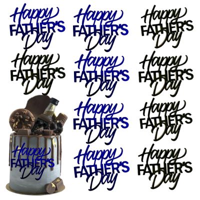 10Pcs Happy Father's Day Cake Toppers Acrylic Mirror Cupcake Topper Engraved Happy Father's Day Cake Topper Decorations for Dad's Birthday Party Dessert DIY Decor Supplies (10, Black Blue)