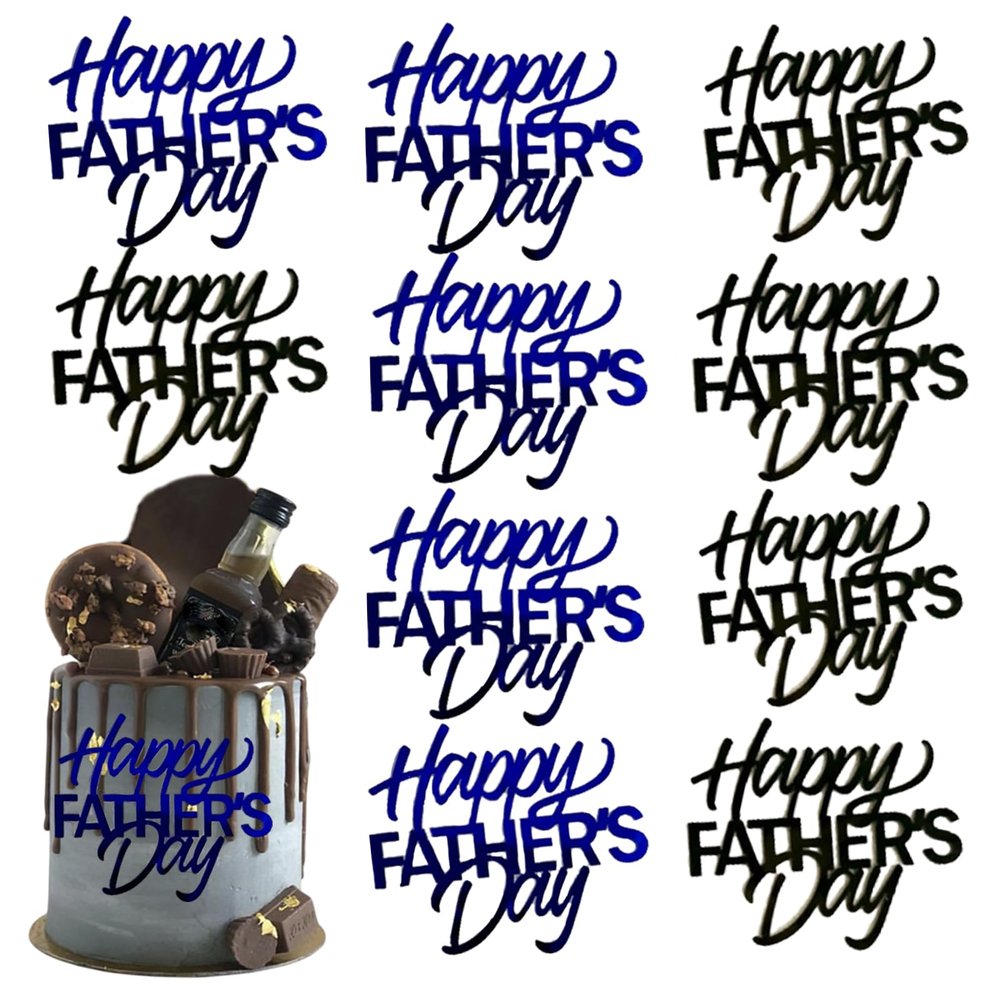 10Pcs Happy Father's Day Cake Toppers Acrylic Mirror Cupcake Topper Engraved Happy Father's Day Cake Topper Decorations for Dad's Birthday Party Dessert DIY Decor Supplies (10, Black Blue)