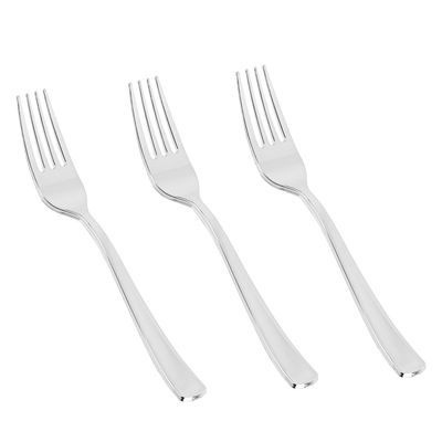 N9R 50PCS Silver Plastic Forks, Solid, Durable and Heavy Duty Disposable Silverware Forks, Perfect Plastic Utensils for Party, Wedding and Daily Use