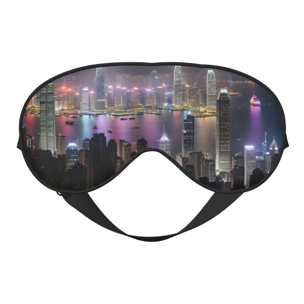 Aerial Night of View Hong Kong Print Sleeping Blackout Eye Mask,Covering Strong Light, Suitable for Travel/Nap