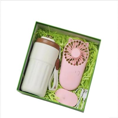 Business Present Bundle,Premium 4-in-1 presents Set with Coffe cup, Charger, Neck Massager, Umbrella (Coffee cup +YK1 fan)
