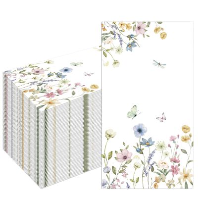100Pcs Disposable Floral Paper Napkins Decorative Bathroom Napkins Guest Disposable Wild Flower Hand Towels Dinner Party Napkin for Bridal Wedding Birthday Party Baby Shower Spring Garden Party
