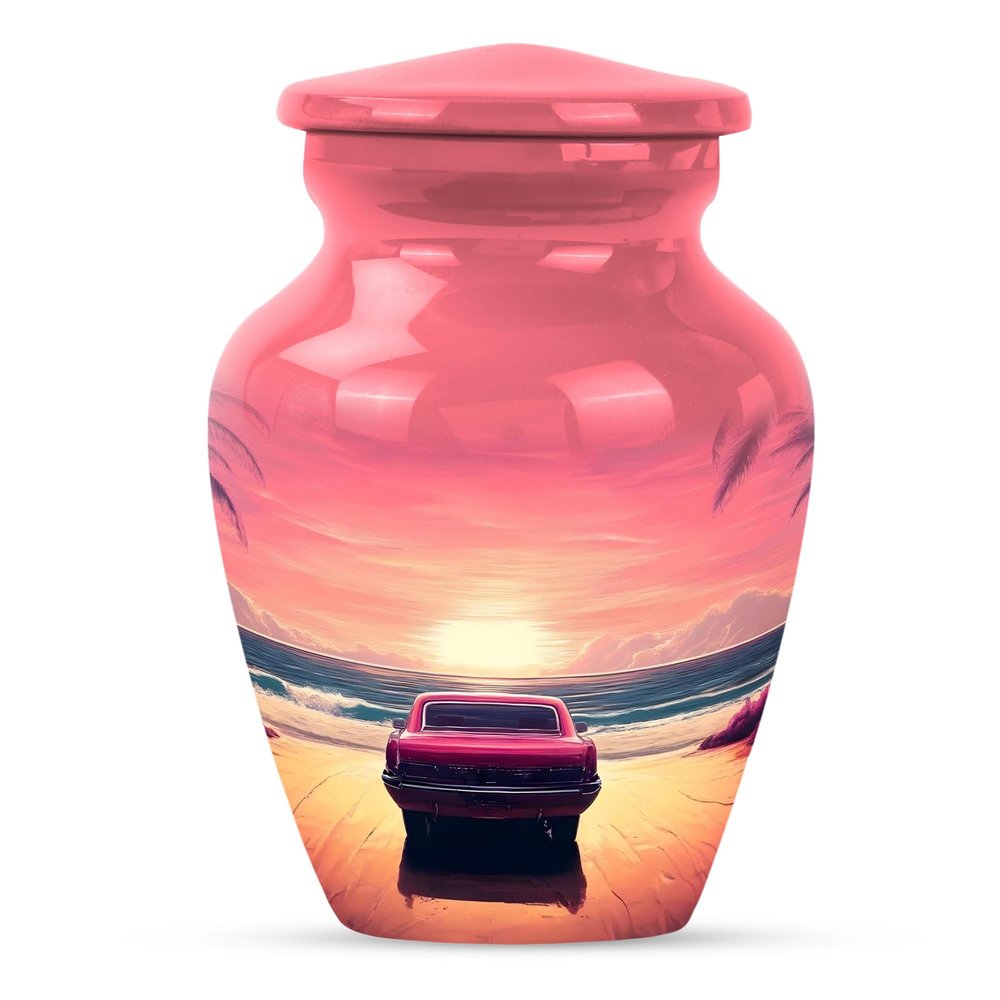 KARYLIZ Red Car Urns for Ashes - Pink Mini Urns for Human Ashes Adult Male - Sunset Ash Container for Adults - Funeral Urn Small Burial Keepsakes for Dad & Mom 3 Inch