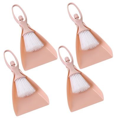 SHERCHPRY Mini Broom and Dustpan Set 4-Piece Cleaning Tools for Household Desktop and PET Care Sturdy and Compact Design in Pink