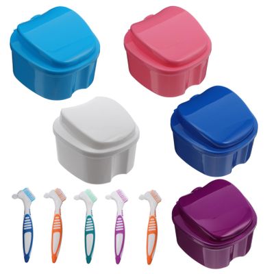 HEATSHAKING 10pcs Denture Storage Boxes Brushes Portable Retainer Cases for Daily Use Durable and Convenient for Fake Teeth and Mouth Guards Multi-color