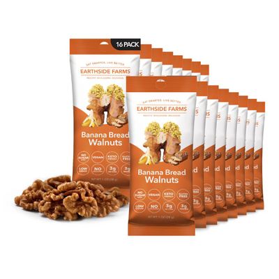 Earthside Farms Banana Bread Walnuts Snack Packs, No Sugar Added Keto Friendly Nuts, Vegan Gluten Free Non GMO Plant Protein, Fiber 1oz Individual Bags 6 Count