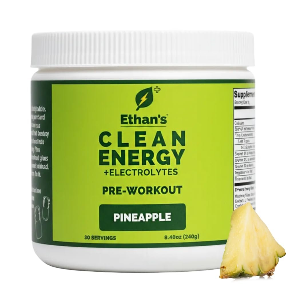 Ethan's Feel Good Pre-Workout & Hydration Drink Mix, 200mg Plant-Based Caffeine, Electrolytes & Adaptogens, Vegan Organic, Pineapple, 30 Servings