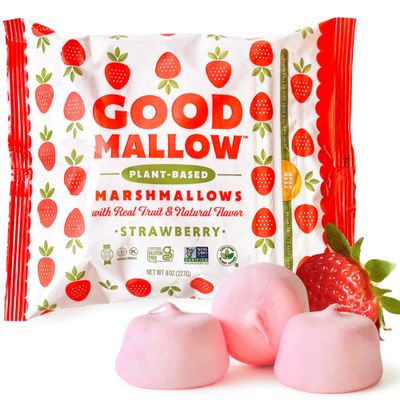 GoodMallow Vegan Marshmallows - Large Kosher Gluten Free Dairy Free Healthy Marshmallows - 8 Oz. Natural Gelatin Free for Hot Chocolate, Smores, Baking - Nothing Artificial - Pink Strawberry