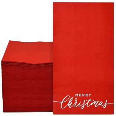 100 Pcs Merry Christmas Guest Napkins Disposable Paper Xmas Dinner Hand Napkin Towel for Home Powder Room Wedding Party Decorative Fingertip Towels