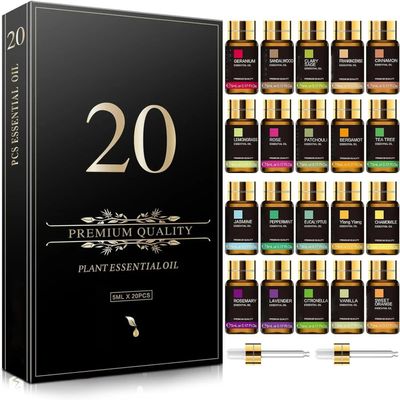 20-Pack Essential Oils Set Aromatherapy Oils for Diffusers, Humidifiers, Skin Care, Massage, Candle & Soap Making 5ML Each